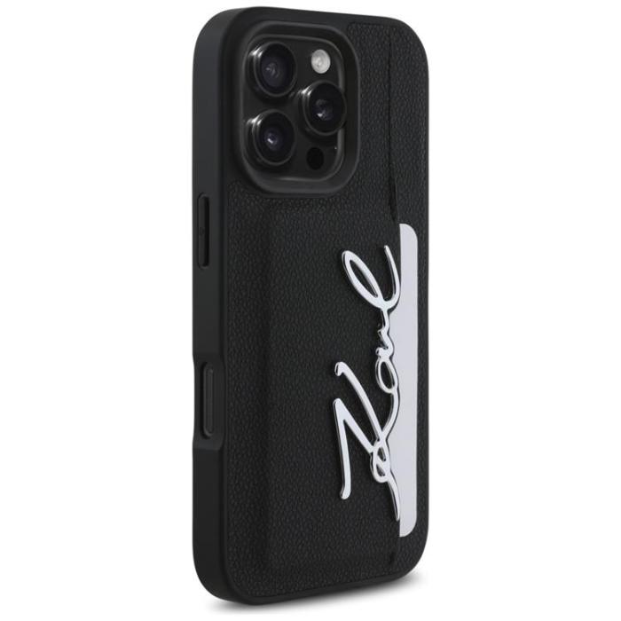 KARL LAGERFELD - Karl Lagerfeld iPhone 16 Pro Max Mobilskal Korthållare Metal Signature - Svart