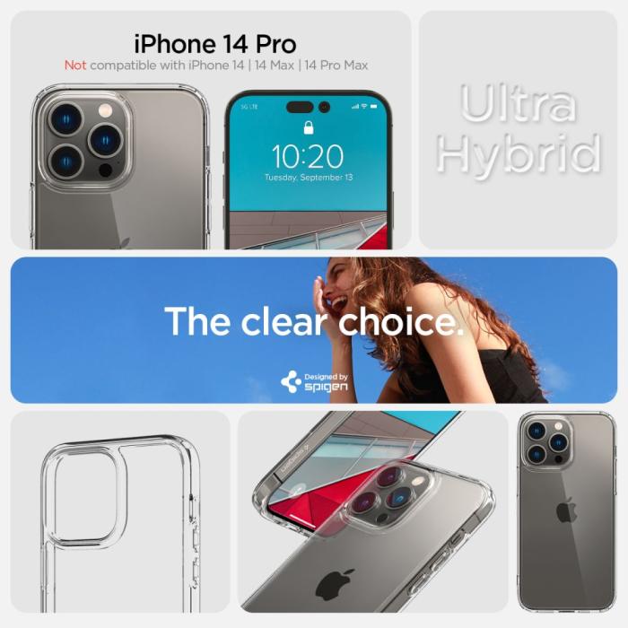 Spigen - Spigen iPhone 14 Pro Skal Ultra Hybrid - Crystal Clear