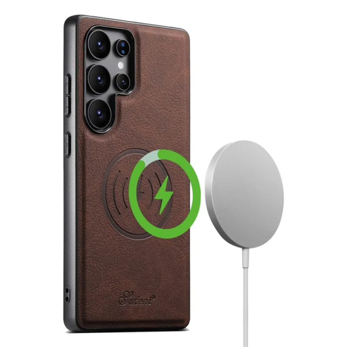 SUTENI - SUTENI Mobilskal till Galaxy S25 Ultra Magsafe H19 Korthållare - Brun