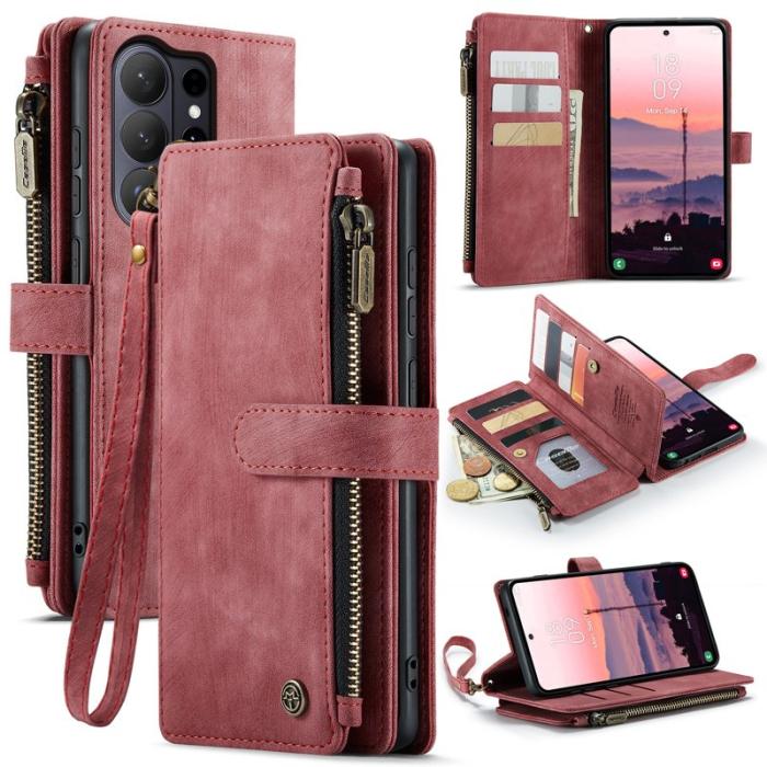 Caseme - CaseMe Mobilfodral för Samsung Galaxy S26 Ultra Konstläder med kortfack - Röd