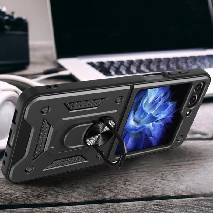 OEM - Galaxy Z Flip 5 Mobilskal Hybrid Armor Camshield - Svart
