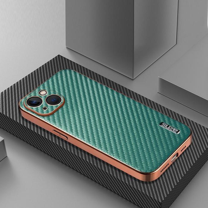 AZNS - AZNS iPhone 13 Fodral Electroplating Kolfiber PU+TPU - Grön