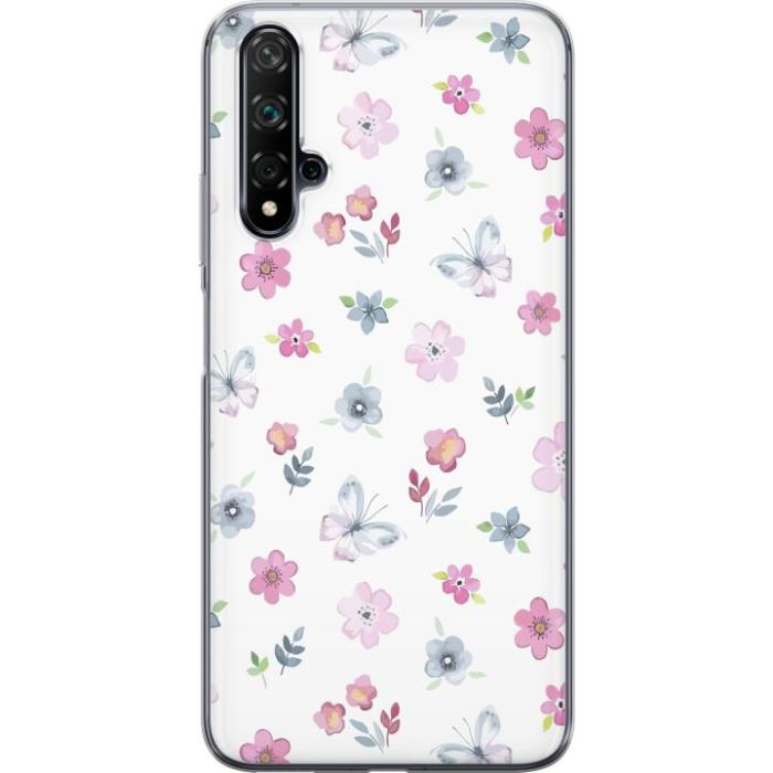 iSecrets - Genomskinligt Skal kompatibel med Huawei nova 5T med Blommor och fjärillar