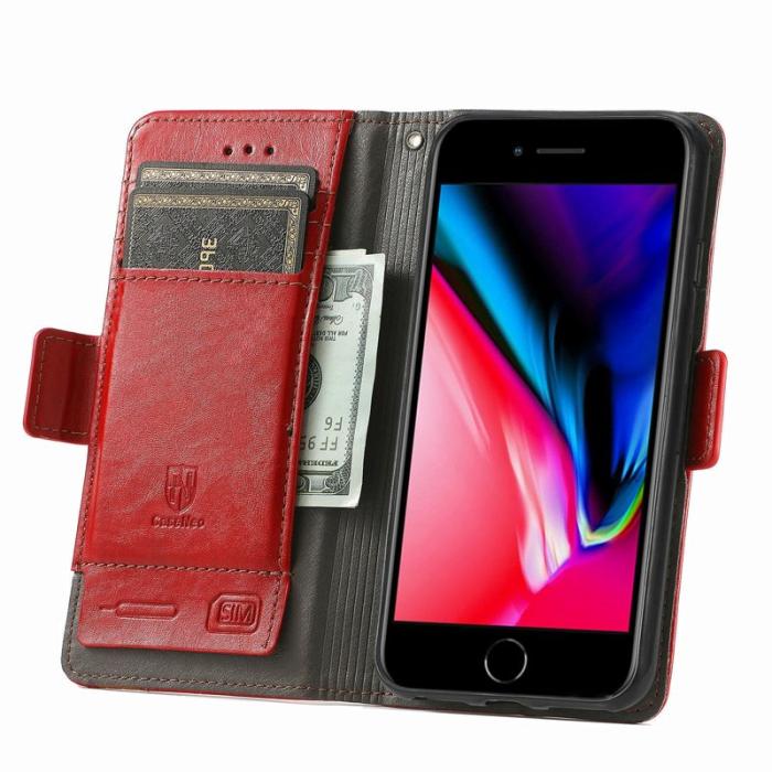 CASENEO - CASENEO iPhone SE (2022) / SE (2020) / 8 / 7 / 6 Konstläder Plånboksfodral - Röd
