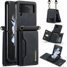 DG.MING - DG.MING Samsung Galaxy Z Flip4 Konstl&auml;der Pl&aring;nboksfodral Svart
