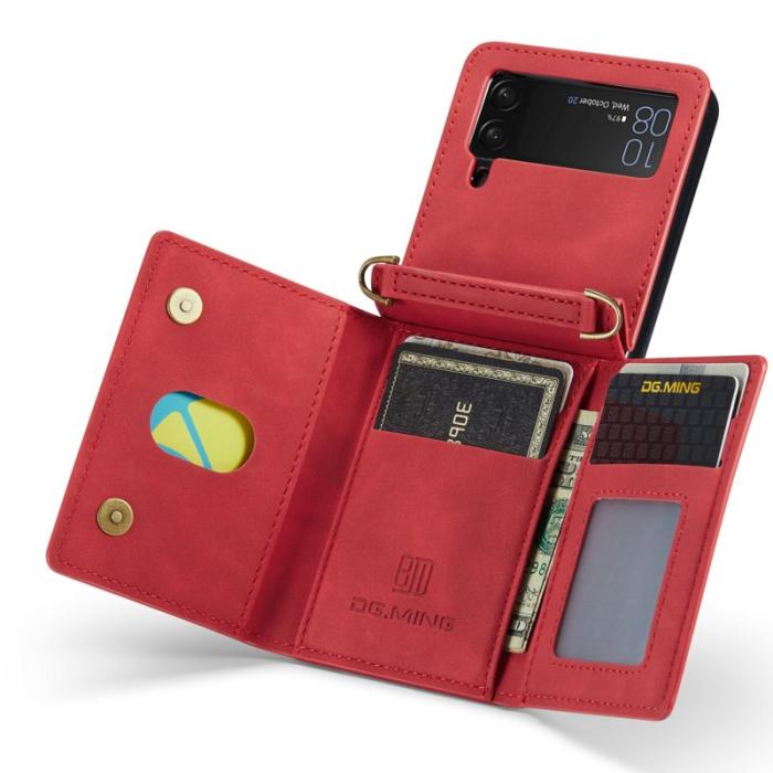 DG.MING - DG.MING Samsung Galaxy Z Flip4 Konstläder Plånboksfodral Röd