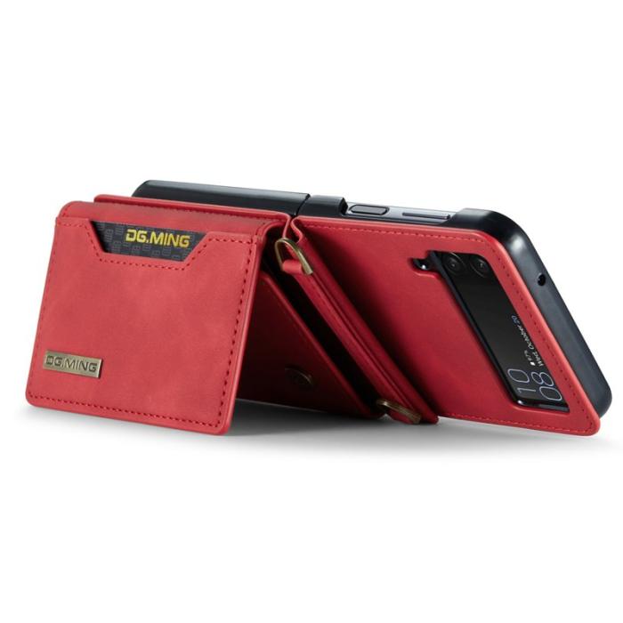 DG.MING - DG.MING Samsung Galaxy Z Flip4 Konstläder Plånboksfodral Röd