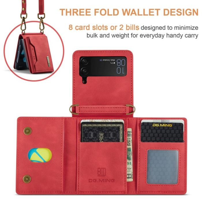DG.MING - DG.MING Samsung Galaxy Z Flip4 Konstläder Plånboksfodral Röd