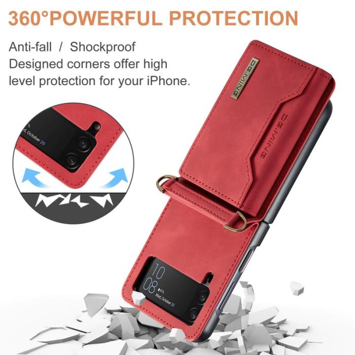 DG.MING - DG.MING Samsung Galaxy Z Flip4 Konstläder Plånboksfodral Röd