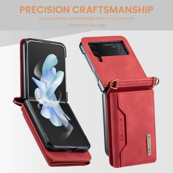 DG.MING - DG.MING Samsung Galaxy Z Flip4 Konstläder Plånboksfodral Röd