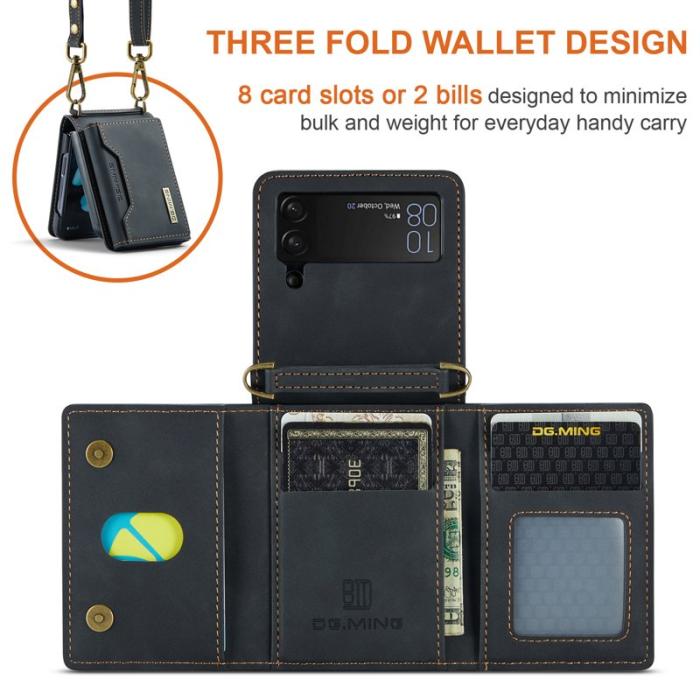 DG.MING - DG.MING Samsung Galaxy Z Flip4 Konstläder Plånboksfodral Svart