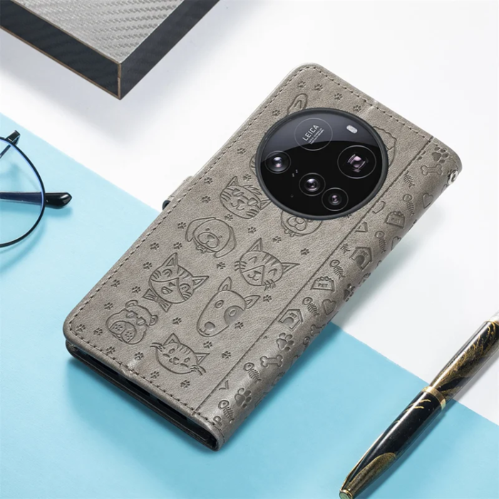 A-One Brand - Xiaomi 15 Ultra Plånboksfodral Cat Dog Pattern - Grå