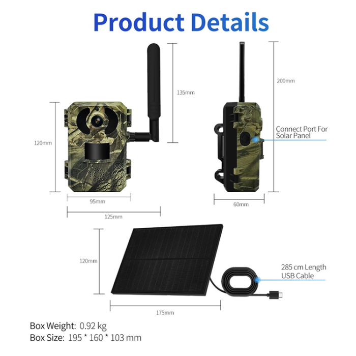 A-One Brand - ESCAM Solcellsdriven 4G-Jaktkamera Vattentät PIR-Rörelsesensor