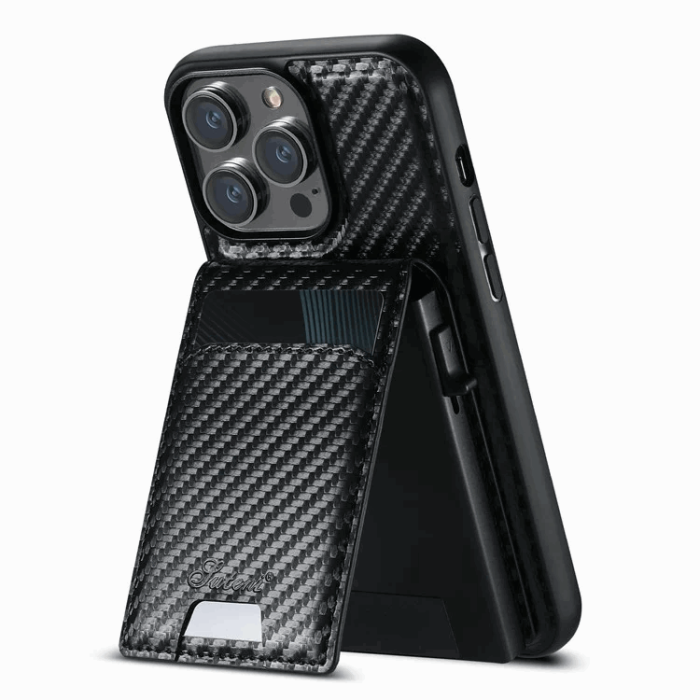 SUTENI - SUTENI iPhone 15 Pro Max Mobilskal Magsafe Korthållare Carbon Fiber