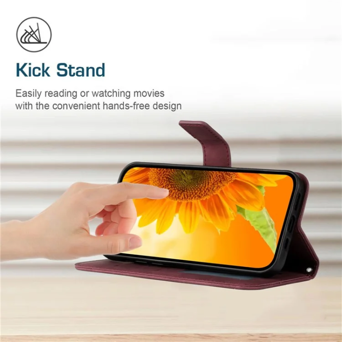 A-One Brand - iPhone 17 Pro Max Plånboksfodral Sunflower Imprint - Vinröd