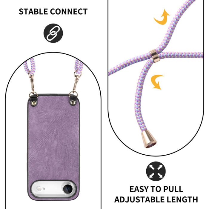 A-One Brand - iPhone Air Mobilskal med Justerbar Rem Retro Läder - Lila