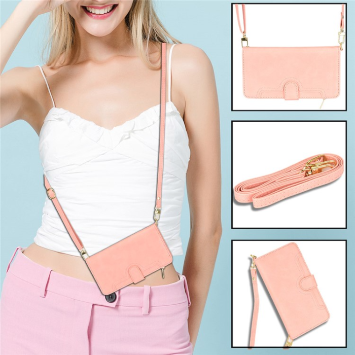 OEM - Galaxy A34 5G Plånboksfodral Zipper med Rem - Rosa