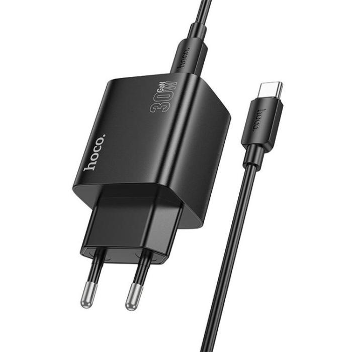 Hoco - Hoco Snabbladdare PD 30W 2xUSB-A 2xUSB-C QC3.0 3A med USB-C Kabel N56 - Svart