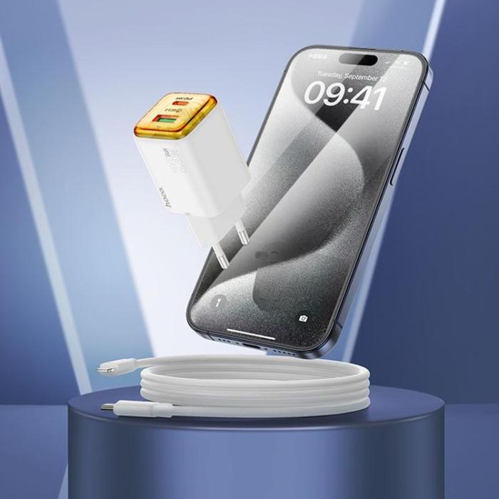Hoco - Hoco Snabbladdare PD 20W USB-A USB-C QC3.0 3A med Lightning Kabel N52 - Vit
