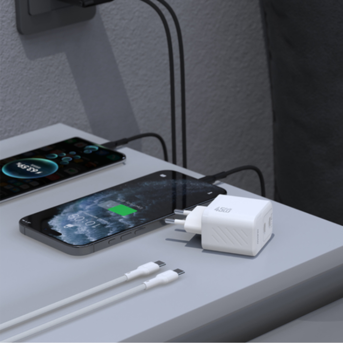 Dudao - Dudao Väggladdare A28PCEU PD 45W GaN 2xUSB-C med USB-C Kabel 1m - Vit