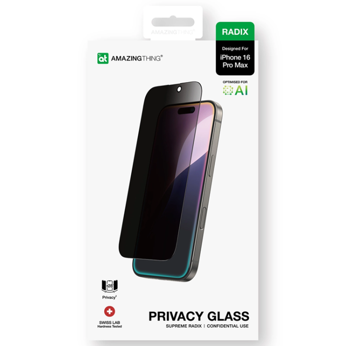 AmazingThing - AmazingThing iPhone 16 Plus Härdat Glas Skärmskydd Radix Privacy