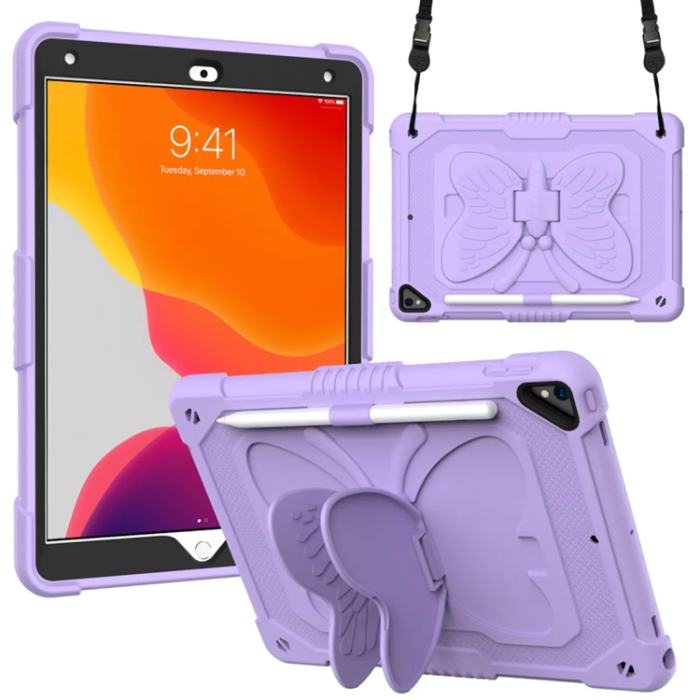 A-One Brand - iPad 10.2 (2019/2020/2021) Skal Butterfly Hybrid med Axelrem - Lila