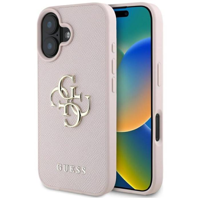 Guess - Guess iPhone 16 Mobilskal Grained Big 4G Small Classic Logo - Rosa
