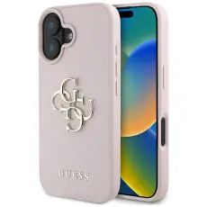 Guess - Guess Mobilskal till iPhone 16 Grained Big 4G Small Classic Logo - Rosa