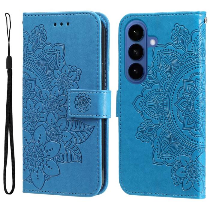 OEM - Samsung Galaxy S26 Plus Plånboksfodral Blommönster Konstläder Ställ - Blå