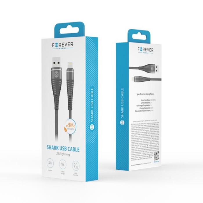 Forever - Forever Shark USB-A till Lightning kabel 1m 2A - Svart