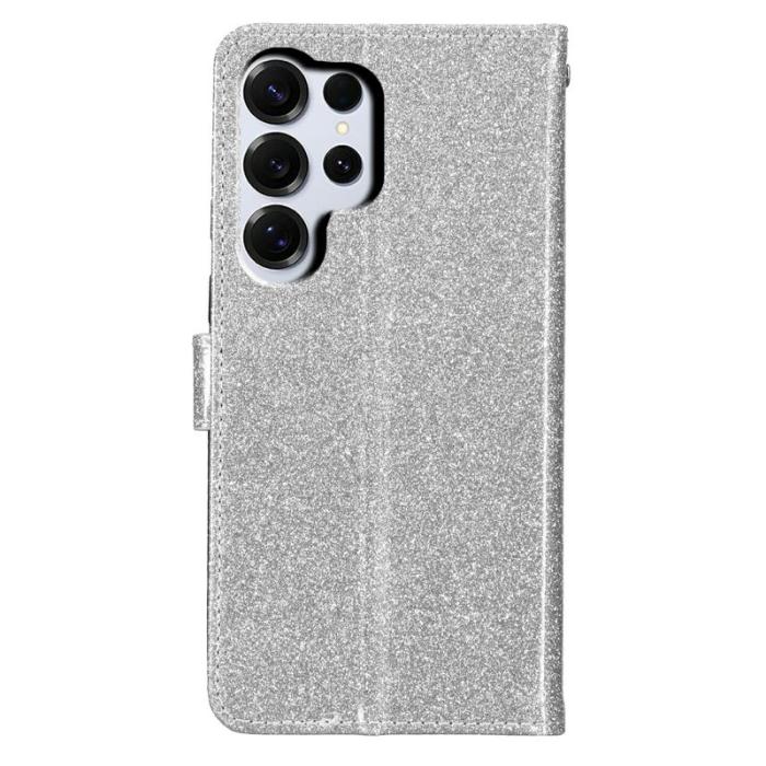 OEM - Samsung Galaxy S26 Ultra Plånboksfodral Glitter Anti-Scratch Konstläder - Silver
