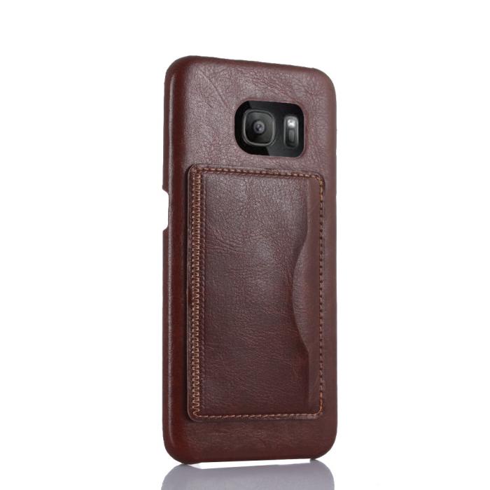 OEM - Mobilskal med kortfack till Samsung Galaxy S7 Edge - Brun