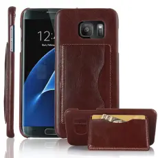 OEM - Mobilskal med kortfack till Samsung Galaxy S7 Edge - Brun