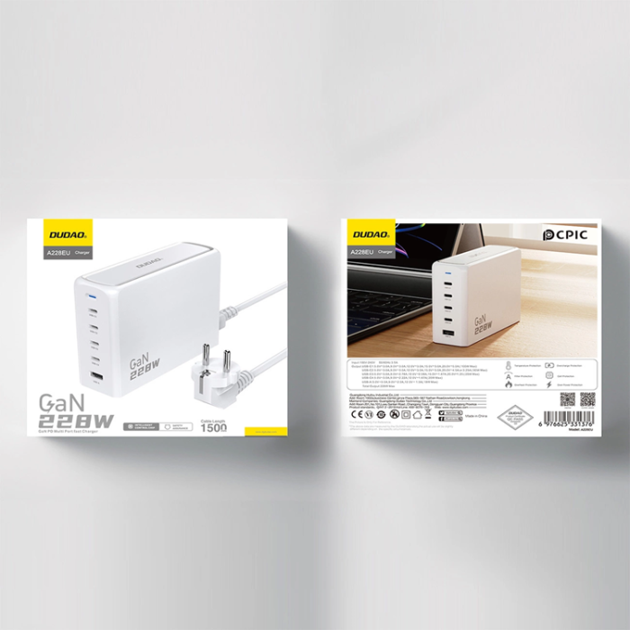 Dudao - Dudao GaN Snabbladdare 1x USB-A 4x USB-C 228W PD - Vit
