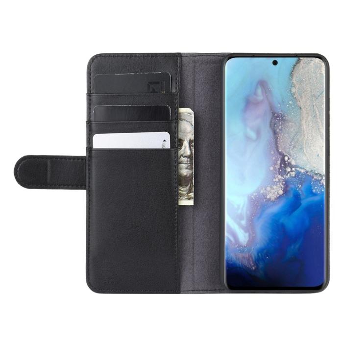A-One Brand - Äkta Läder Plånboksfodral till Samsung S20 Plus - Svart