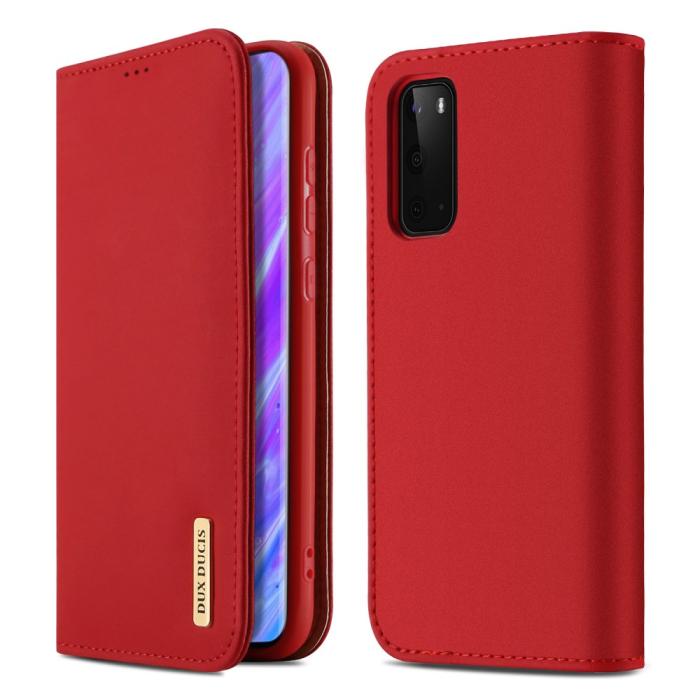 UTGATT1 - Dux Ducis Wish Series Äkta Läderfodral till Galaxy S20 - Röd