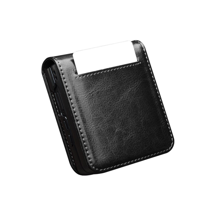 QIALINO - QIALINO Galaxy Z Flip 7 5G Plånboksfodral Äkta Läder - Svart