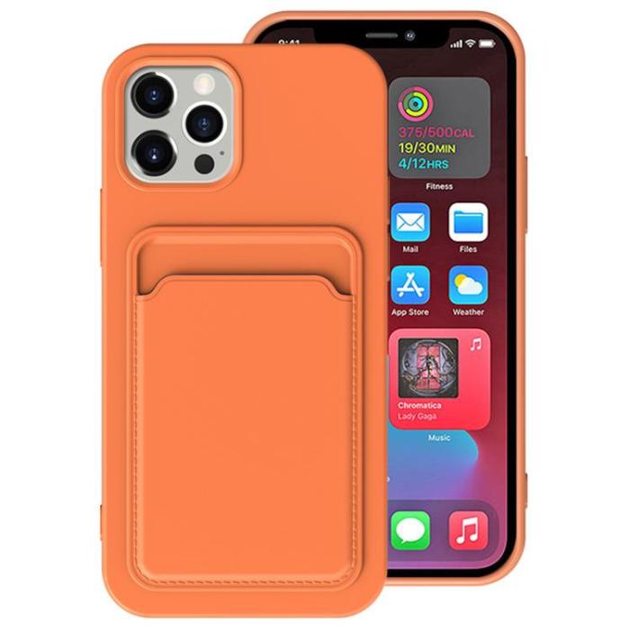 OEM - iPhone 15 Pro Max Mobilskal Korthållare Silikon - Orange