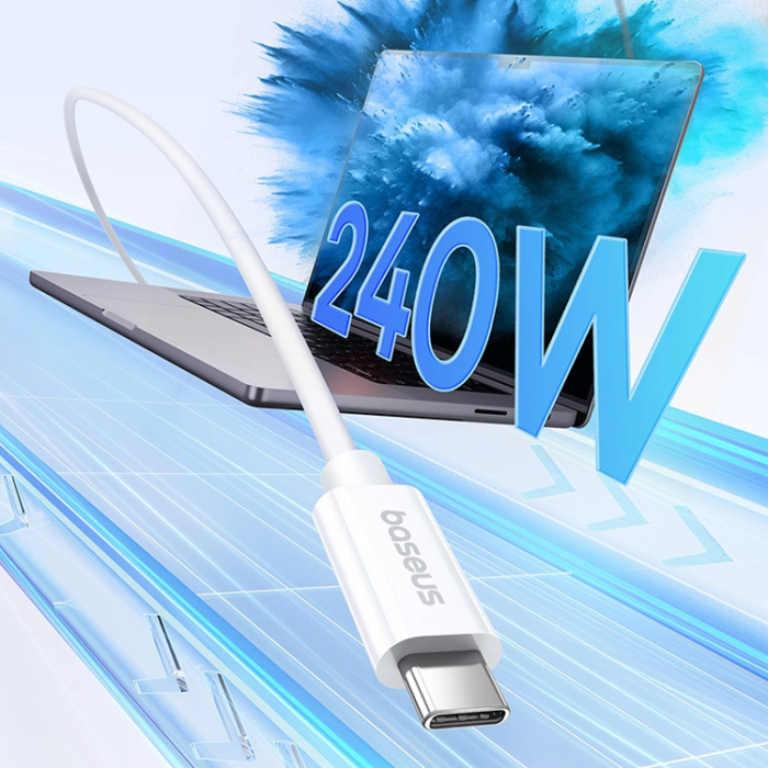 BASEUS - Baseus USB-C till USB-C kabel 240W PD 8K 60Hz 1m - Vit