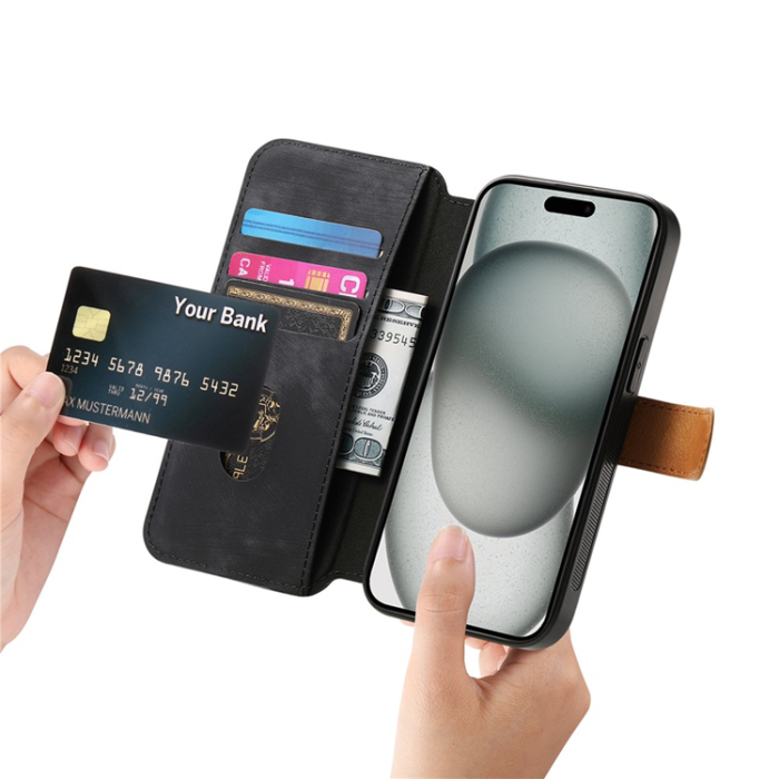 A-One Brand - Plånboksfodral För iPhone 17 Armband Kickstand - Svart