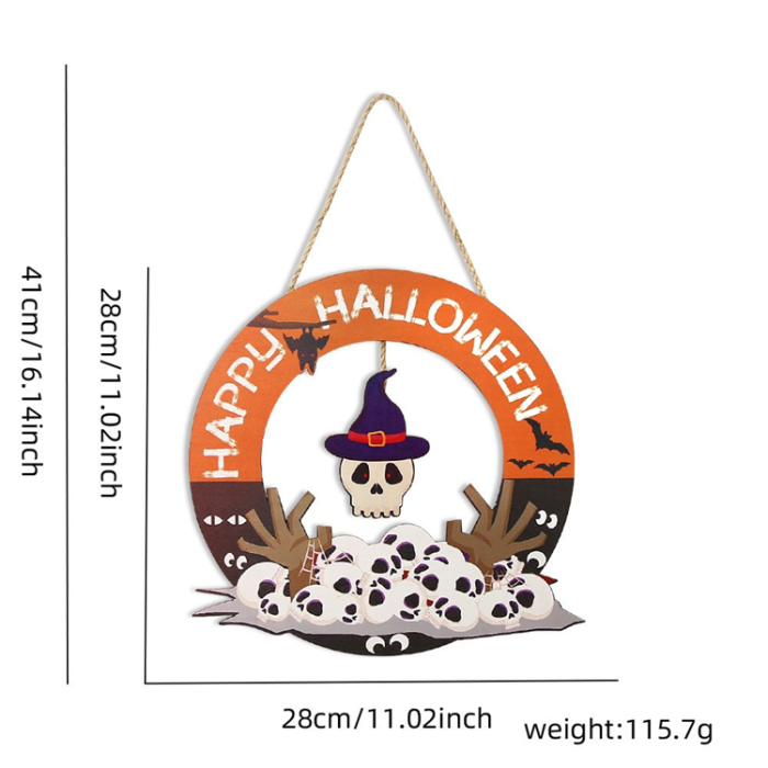 OEM - Halloween Hängande Pumpa Fladdermus Spöke Trä - Witch Hat and Skull
