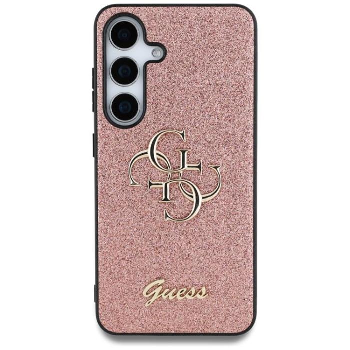 Guess - Guess Galaxy S25 Mobilskal Fixed Glitter Big 4G Metal Logo - Rosa