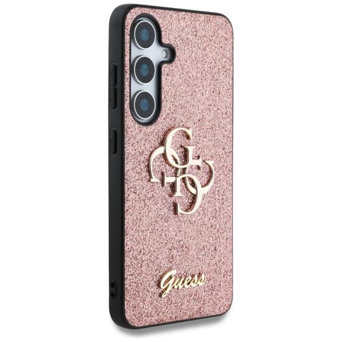 Guess - Guess Galaxy S25 Mobilskal Fixed Glitter Big 4G Metal Logo - Rosa