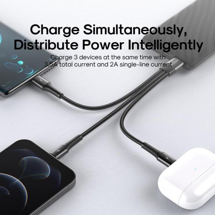 SiGN - SiGN 3in1 Kabel Lightning, USB-C, 0.3m, 3.5A, 20W - Svart