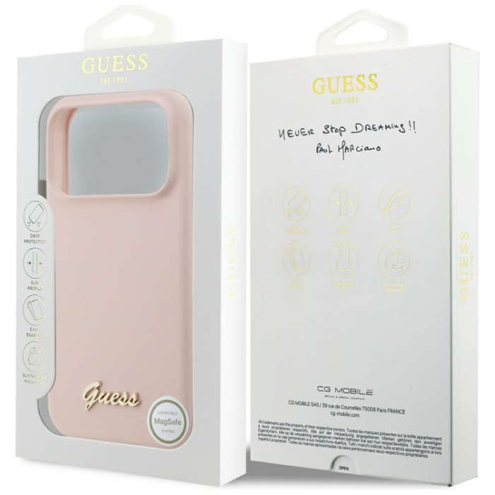 Guess - Guess Mobilskal För iPhone 17 Pro Max Magsafe Script Metal Logo - Rosa