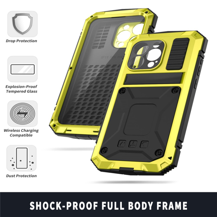 R-JUST - R-JUST iPhone 15 Pro Max Mobilskal med Härdat Glas - Gul