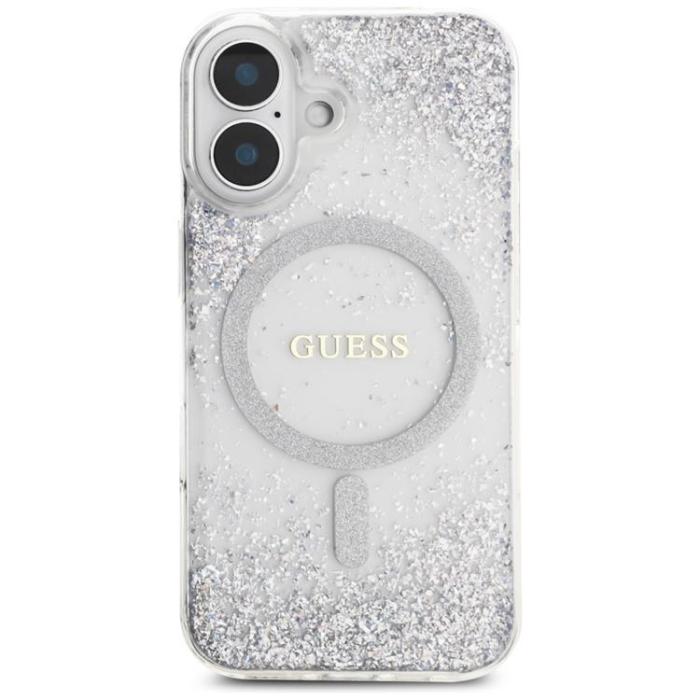 Guess - Guess iPhone 16 Mobilskal MagSafe HC Resin Bottom Glitter - Silver