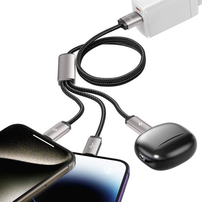 Tech-Protect - Tech-Protect 3in1 USB-A Till Lightning/Type-C/Micro-USB Kabel 1m - Grå