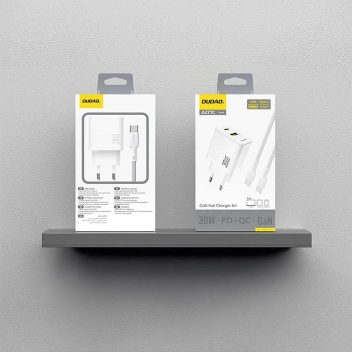 Dudao - Dudao Snabbladdare USB-C USB-A PD 30W GaN med USB-C Kabel A27TCEU - Vit