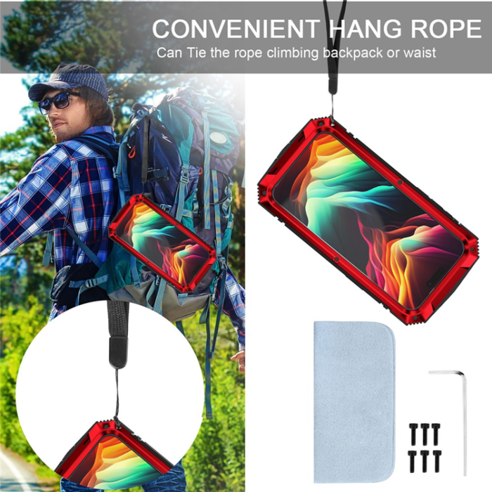 R-JUST - R-JUST iPhone 15 Pro Mobilskal med Härdat Glas - Röd